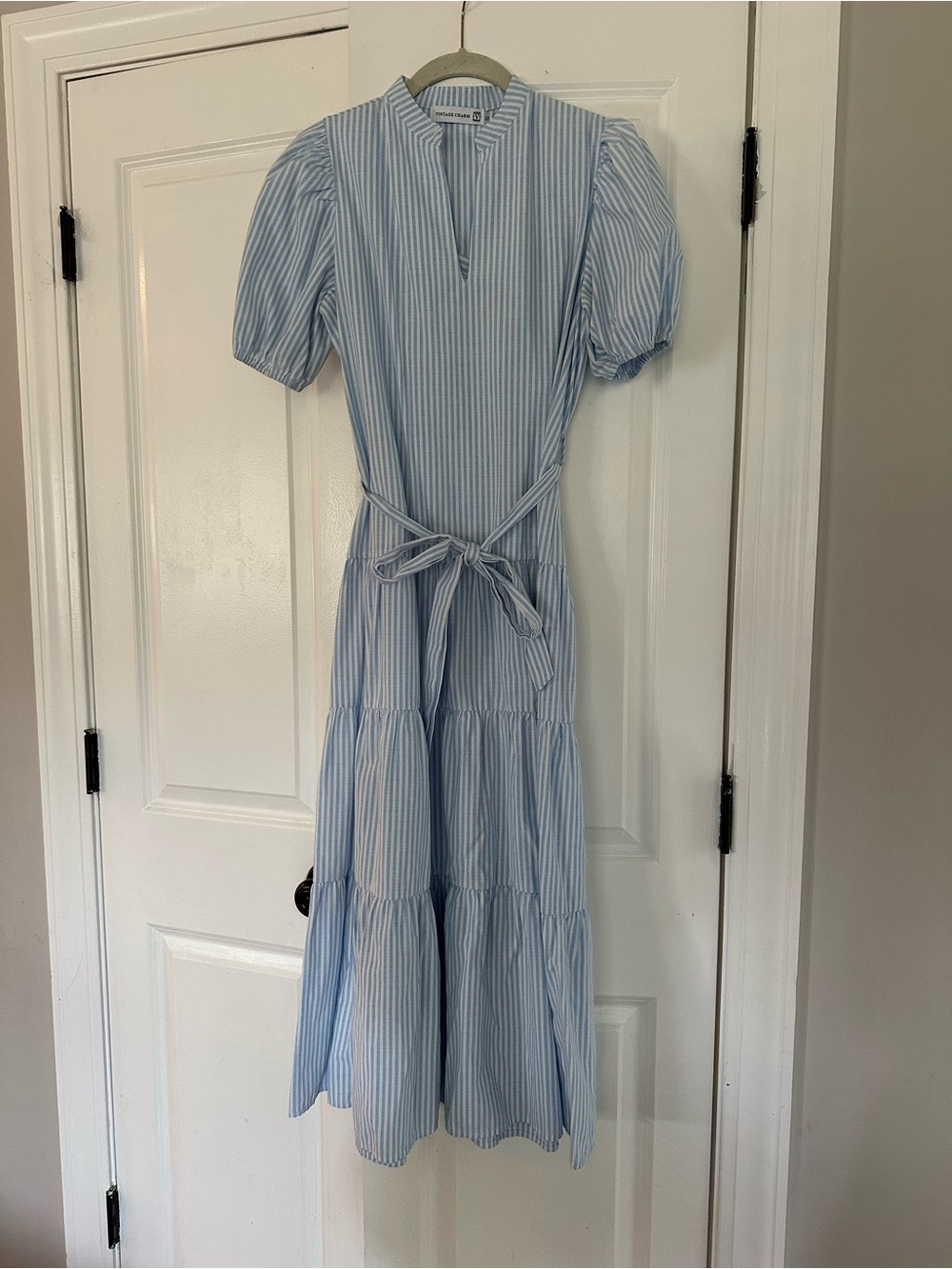 Tuckernuck Style Blue & White Striped Tiered Maxi Dress